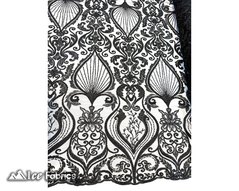 Luxurious Beaded Fabric By The Yard | Handmade EmbroideryICE FABRICSICE FABRICSLuxurious BlackBlackBy The Yard (54" Inch Wide)Black