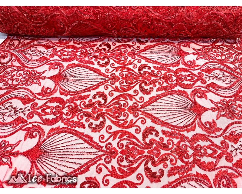 Luxurious Beaded Fabric By The Yard | Handmade EmbroideryICE FABRICSICE FABRICSLuxurious RedRedBy The Yard (54" Inch Wide)Red