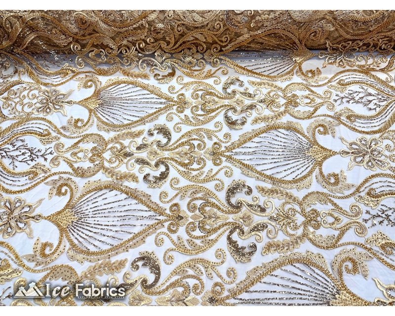 Luxurious Beaded Fabric By The Yard | Handmade EmbroideryICE FABRICSICE FABRICSLuxurious GoldGoldBy The Yard (54" Inch Wide) Gold