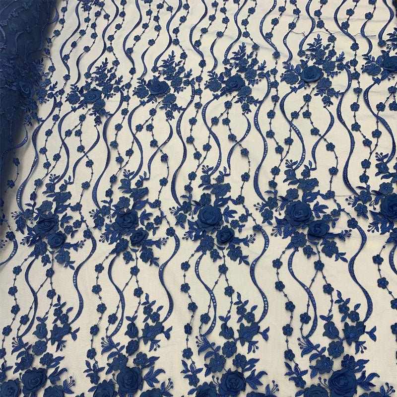 Luxury Design Embroidered Fashion Modern 3D Flowers Handmade Mesh Lace Fabric By The YardICEFABRICICE FABRICSRoyal BlueLuxury Design Embroidered Fashion Modern 3D Flowers Handmade Mesh Lace Fabric By The Yard ICEFABRIC Royal Blue