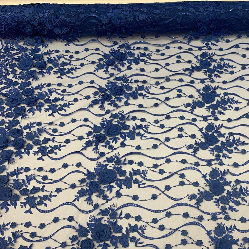 Luxury Design Embroidered Fashion Modern 3D Flowers Handmade Mesh Lace Fabric By The YardICEFABRICICE FABRICSRoyal BlueLuxury Design Embroidered Fashion Modern 3D Flowers Handmade Mesh Lace Fabric By The Yard ICEFABRIC Royal Blue