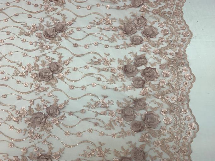 Luxury Design Embroidered Fashion Modern 3D Flowers Handmade Mesh Lace Fabric By The YardICEFABRICICE FABRICSDusty RoseLuxury Design Embroidered Fashion Modern 3D Flowers Handmade Mesh Lace Fabric By The Yard ICEFABRIC Dusty Rose