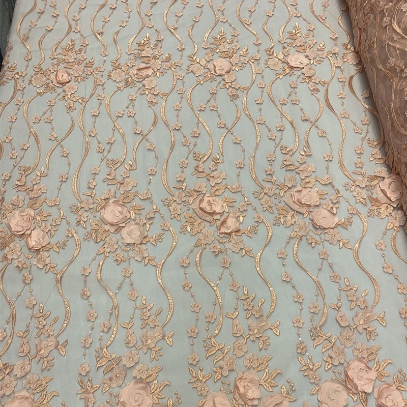 Luxury Design Embroidered Fashion Modern 3D Flowers Handmade Mesh Lace Fabric By The YardICEFABRICICE FABRICSPeachLuxury Design Embroidered Fashion Modern 3D Flowers Handmade Mesh Lace Fabric By The Yard ICEFABRIC Peach