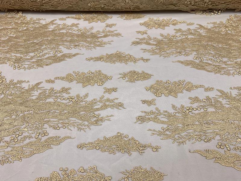 Luxury Gold Embroidered Floral Lace Fabric _ Bridal Fabric Luxury Gold Embroidered Floral Lace Fabric _ Bridal Fabric