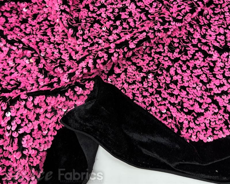 Luxury Stretch Velvet Sequin Fabric All Over Full SequinICE FABRICSICE FABRICSNeon Pink on Black VelvetBy The Yard (60 inches Wide)Luxury Stretch Velvet Sequin Fabric all Over Full Sequin ICE FABRICS