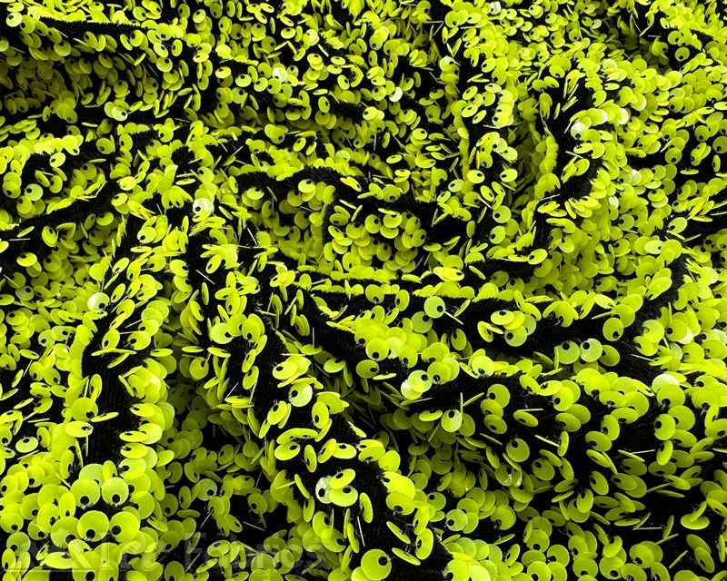 Luxury Stretch Velvet Sequin Fabric All Over Full SequinICE FABRICSICE FABRICSNeon Yellow on Black VelvetBy The Yard (60 inches Wide)Luxury Stretch Velvet Sequin Fabric all Over Full Sequin ICE FABRICS