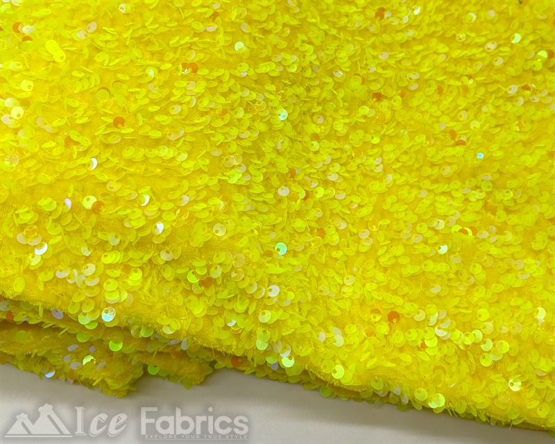 Luxury Stretch Velvet Sequin Fabric All Over Full SequinICE FABRICSICE FABRICSIridescent Yellow on Yellow VelvetBy The Yard (60 inches Wide)Luxury Stretch Velvet Sequin Fabric all Over Full Sequin ICE FABRICS
