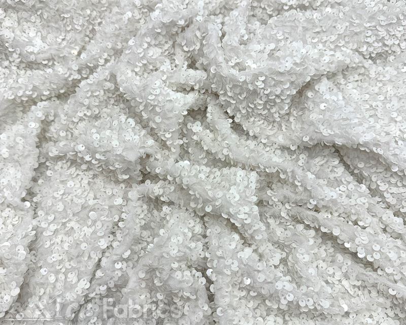 Luxury Stretch Velvet Sequin Fabric All Over Full SequinICE FABRICSICE FABRICSWhite on White VelvetBy The Yard (60 inches Wide)Luxury Stretch Velvet Sequin Fabric all Over Full Sequin ICE FABRICS