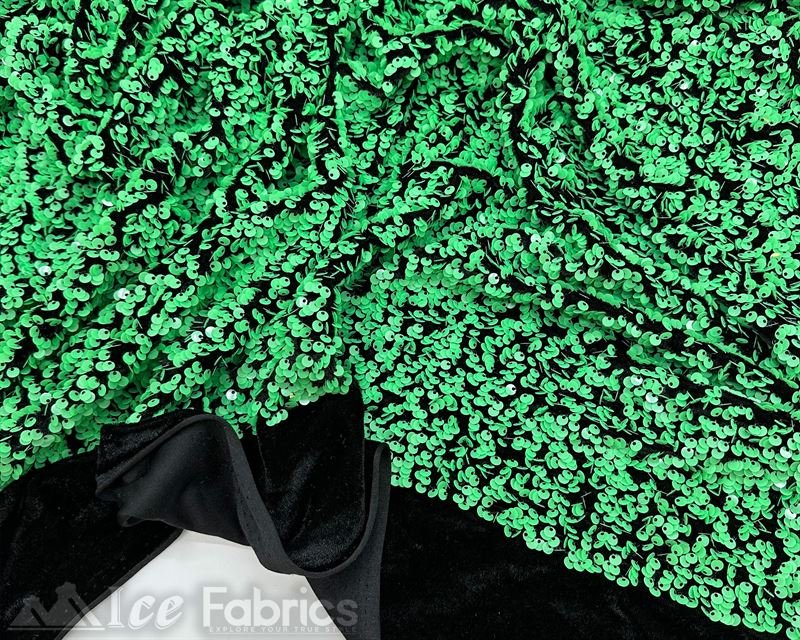 Luxury Stretch Velvet Sequin Fabric All Over Full SequinICE FABRICSICE FABRICSGreen on Black VelvetBy The Yard (60 inches Wide)Luxury Stretch Velvet Sequin Fabric all Over Full Sequin ICE FABRICS