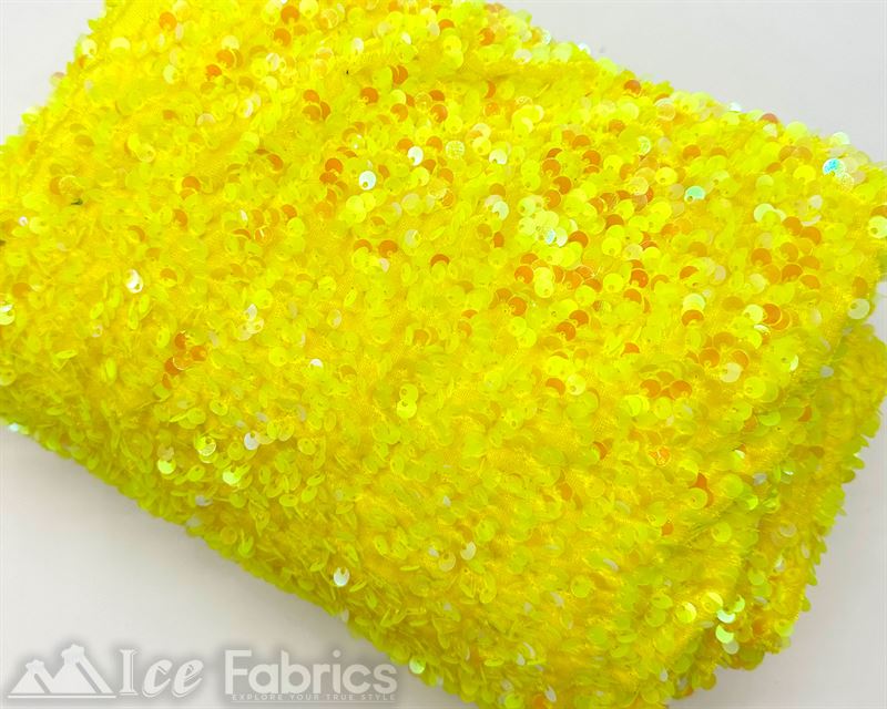 Luxury Stretch Velvet Sequin Fabric All Over Full SequinICE FABRICSICE FABRICSIridescent Yellow on Yellow VelvetBy The Yard (60 inches Wide)Luxury Stretch Velvet Sequin Fabric all Over Full Sequin ICE FABRICS