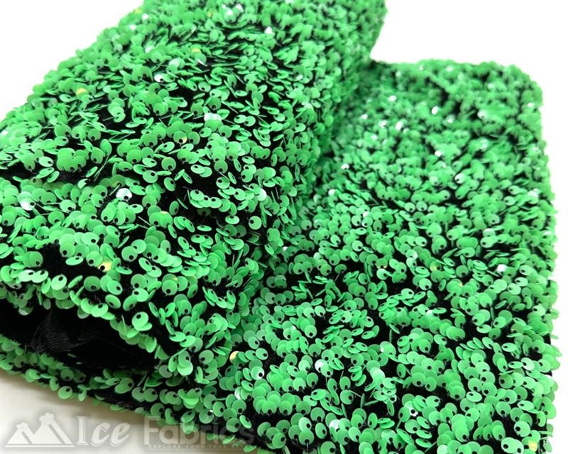 Luxury Stretch Velvet Sequin Fabric All Over Full SequinICE FABRICSICE FABRICSGreen on Black VelvetBy The Yard (60 inches Wide)Luxury Stretch Velvet Sequin Fabric all Over Full Sequin ICE FABRICS