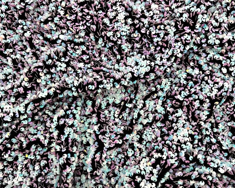 Luxury Stretch Velvet Sequin Fabric All Over Full SequinICE FABRICSICE FABRICSIridescent White Blue on Black VelvetBy The Yard (60 inches Wide)Luxury Stretch Velvet Sequin Fabric all Over Full Sequin ICE FABRICS