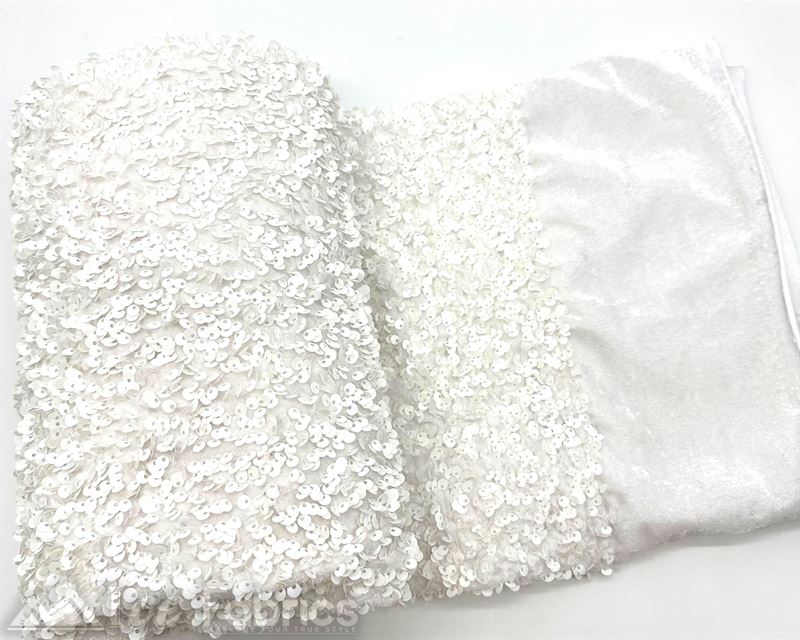 Luxury Stretch Velvet Sequin Fabric All Over Full SequinICE FABRICSICE FABRICSWhite on White VelvetBy The Yard (60 inches Wide)Luxury Stretch Velvet Sequin Fabric all Over Full Sequin ICE FABRICS