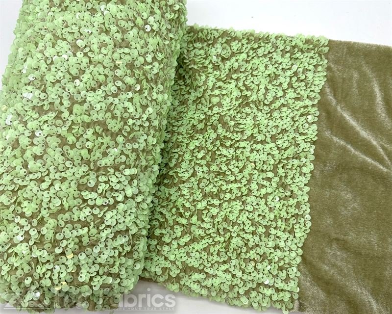 Luxury Stretch Velvet Sequin Fabric All Over Full SequinICE FABRICSICE FABRICSSage Green on Green VelvetBy The Yard (60 inches Wide)Luxury Stretch Velvet Sequin Fabric all Over Full Sequin ICE FABRICS