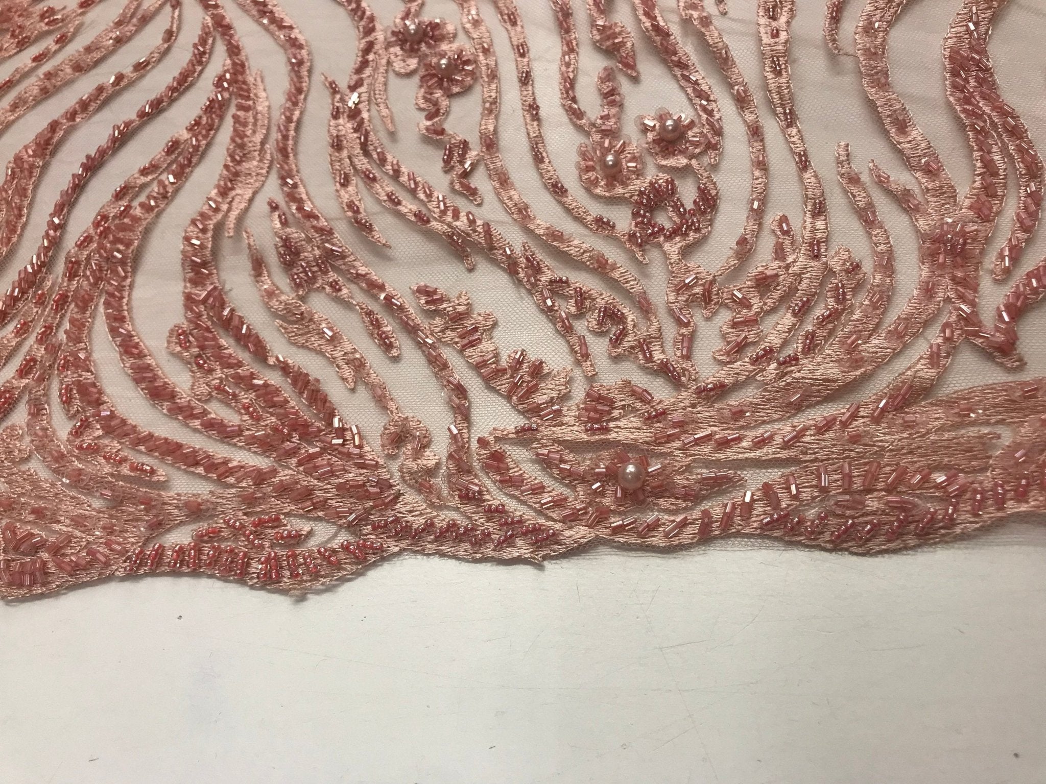 Mauve Embroidered Lace With Beads And Sequins French Bridal Veil Wedding FabricICE FABRICSICE FABRICSMauve Embroidered Lace With Beads And Sequins French Bridal Veil Wedding Fabric ICE FABRICS