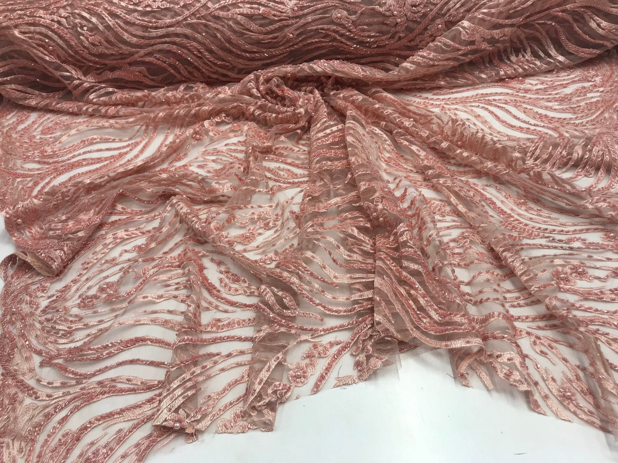 Mauve Embroidered Lace With Beads And Sequins French Bridal Veil Wedding FabricICE FABRICSICE FABRICSMauve Embroidered Lace With Beads And Sequins French Bridal Veil Wedding Fabric ICE FABRICS
