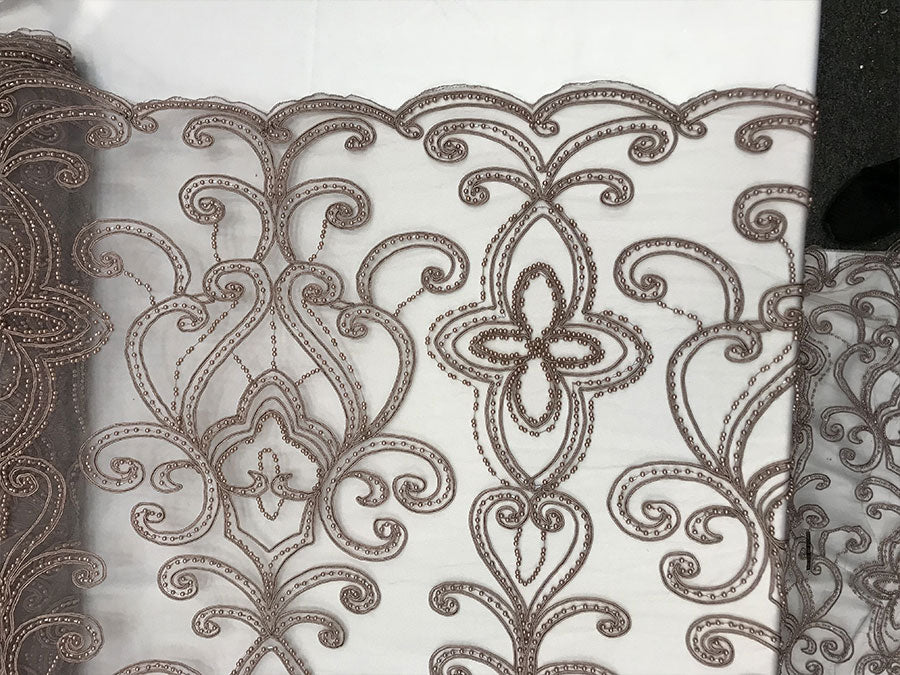 Mauve Embroidery Designed Beaded Mesh Lace Fabric Bridal Wedding DressesICE FABRICSICE FABRICSMauve Embroidery Designed Beaded Mesh Lace Fabric Bridal Wedding Dresses ICE FABRICS
