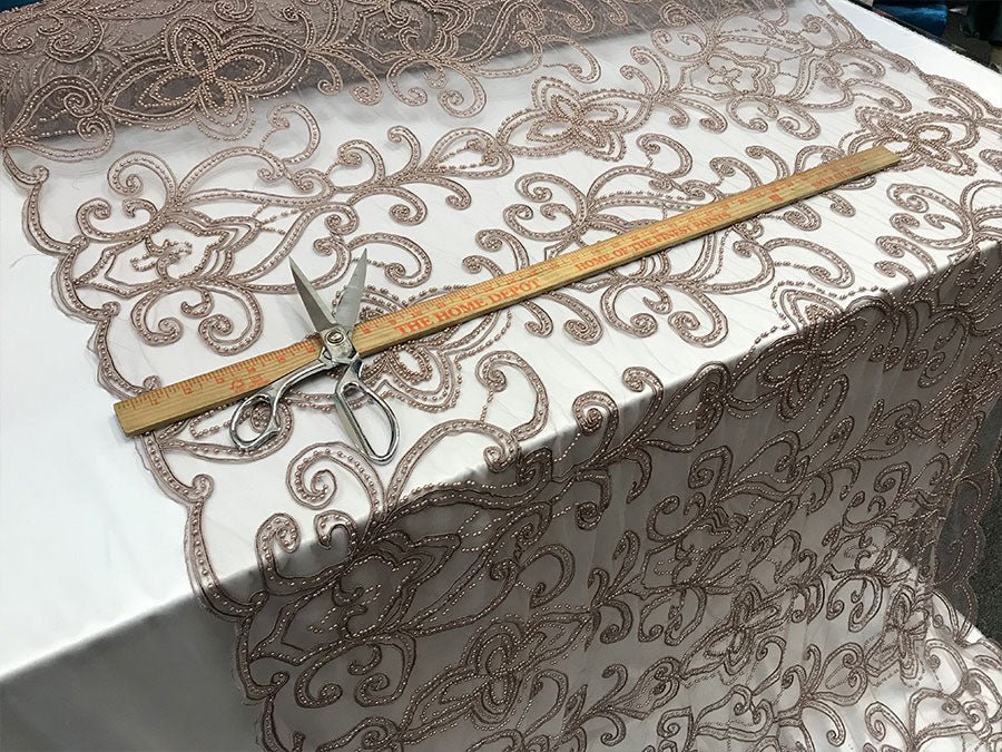 Mauve Embroidery Designed Beaded Mesh Lace Fabric Bridal Wedding DressesICE FABRICSICE FABRICSMauve Embroidery Designed Beaded Mesh Lace Fabric Bridal Wedding Dresses ICE FABRICS