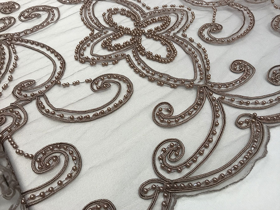 Mauve Embroidery Designed Beaded Mesh Lace Fabric Bridal Wedding DressesICE FABRICSICE FABRICSMauve Embroidery Designed Beaded Mesh Lace Fabric Bridal Wedding Dresses ICE FABRICS