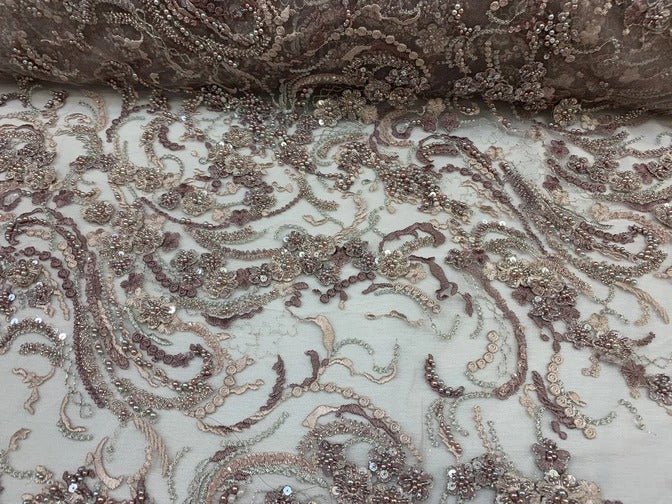 MINI Flowers/Floral Embroidered Beaded Mesh Fabric For Bridal Gowns, Prom & Wedding DressesICEFABRICICE FABRICSWHITEMINI Flowers/Floral Embroidered Beaded Mesh Fabric For Bridal Gowns, Prom & Wedding Dresses ICEFABRIC