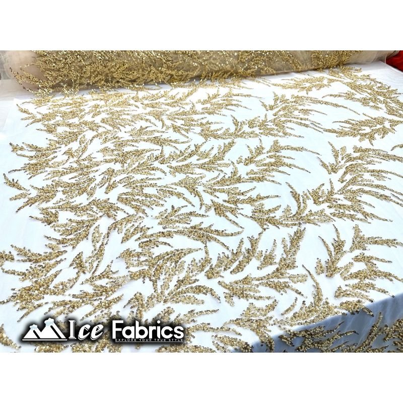Modern Floral Embroidery Beaded Lace Fabric with SequinICE FABRICSICE FABRICSBy the Yard (56" Wide)GoldModern Floral Embroidery Beaded Lace Fabric with Sequin ICE FABRICS