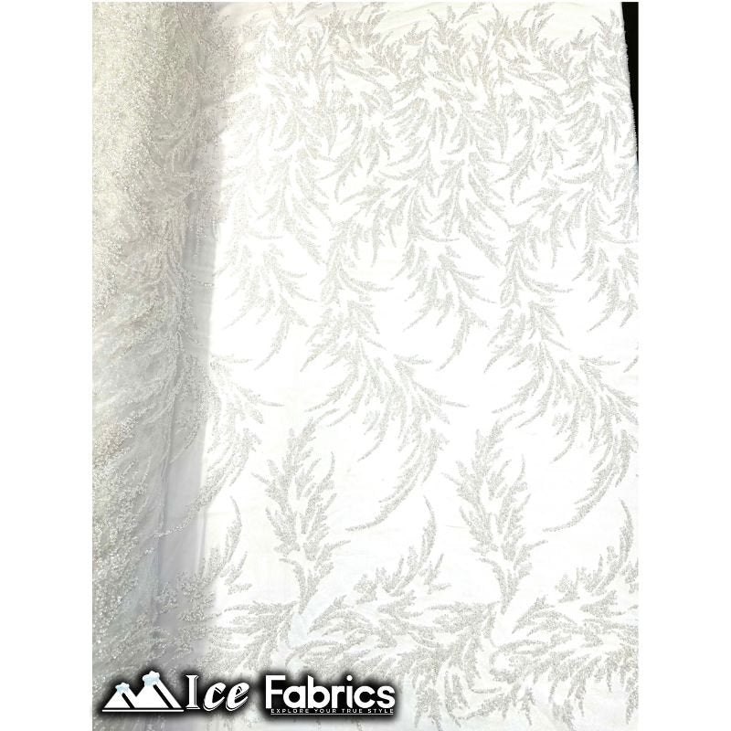 Modern Floral Embroidery Beaded Lace Fabric with SequinICE FABRICSICE FABRICSBy the Yard (56" Wide)WhiteModern Floral Embroidery Beaded Lace Fabric with Sequin ICE FABRICS