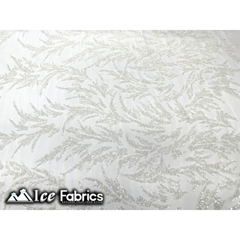 Modern Floral Embroidery Beaded Lace Fabric with SequinICE FABRICSICE FABRICSBy the Yard (56" Wide)WhiteModern Floral Embroidery Beaded Lace Fabric with Sequin ICE FABRICS