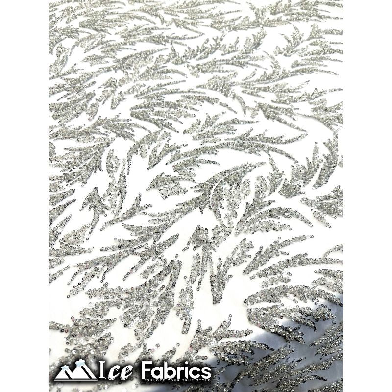 Modern Floral Embroidery Beaded Lace Fabric with SequinICE FABRICSICE FABRICSBy the Yard (56" Wide)SilverModern Floral Embroidery Beaded Lace Fabric with Sequin ICE FABRICS