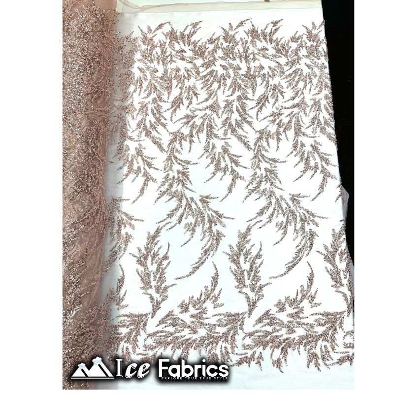 Modern Floral Embroidery Beaded Lace Fabric with SequinICE FABRICSICE FABRICSBy the Yard (56" Wide)Rose GoldModern Floral Embroidery Beaded Lace Fabric with Sequin ICE FABRICS