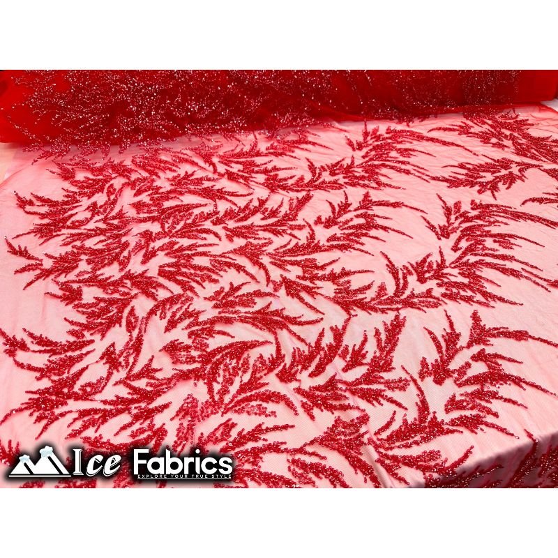 Modern Floral Embroidery Beaded Lace Fabric with SequinICE FABRICSICE FABRICSBy the Yard (56" Wide)RedModern Floral Embroidery Beaded Lace Fabric with Sequin ICE FABRICS