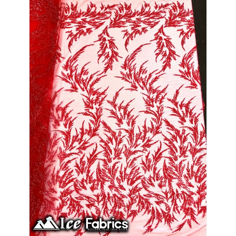 Modern Floral Embroidery Beaded Lace Fabric with SequinICE FABRICSICE FABRICSBy the Yard (56" Wide)RedModern Floral Embroidery Beaded Lace Fabric with Sequin ICE FABRICS