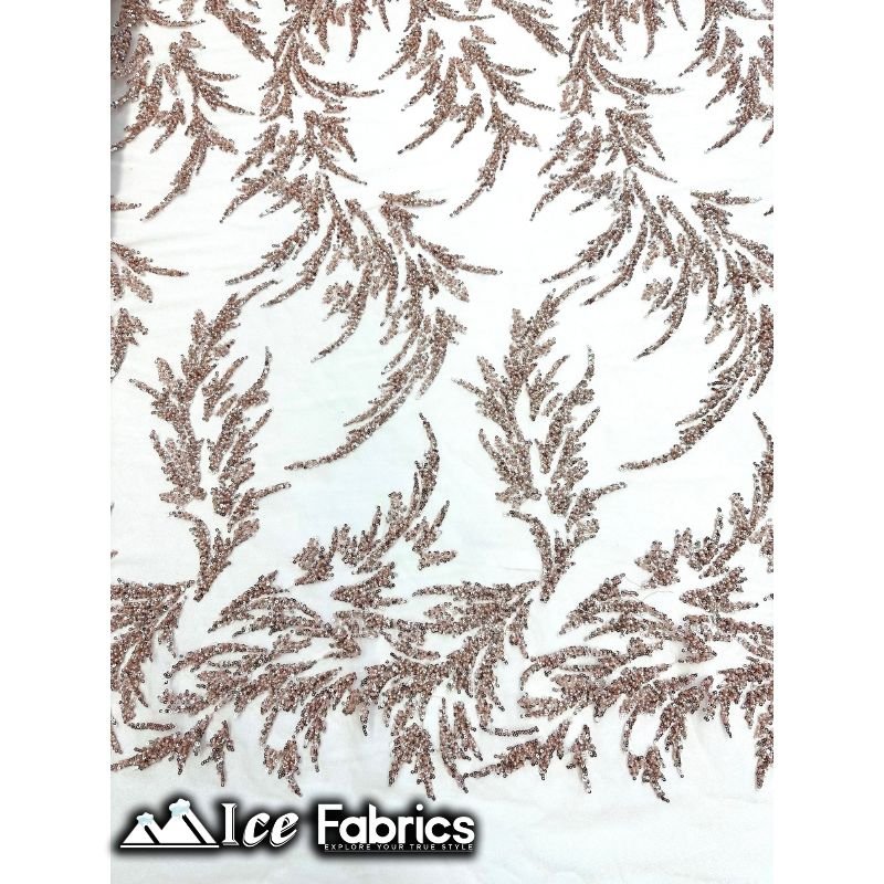 Modern Floral Embroidery Beaded Lace Fabric with SequinICE FABRICSICE FABRICSBy the Yard (56" Wide)Rose GoldModern Floral Embroidery Beaded Lace Fabric with Sequin ICE FABRICS