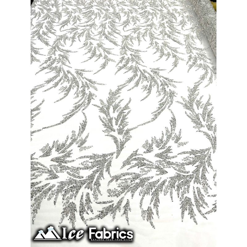 Modern Floral Embroidery Beaded Lace Fabric with SequinICE FABRICSICE FABRICSBy the Yard (56" Wide)SilverModern Floral Embroidery Beaded Lace Fabric with Sequin ICE FABRICS