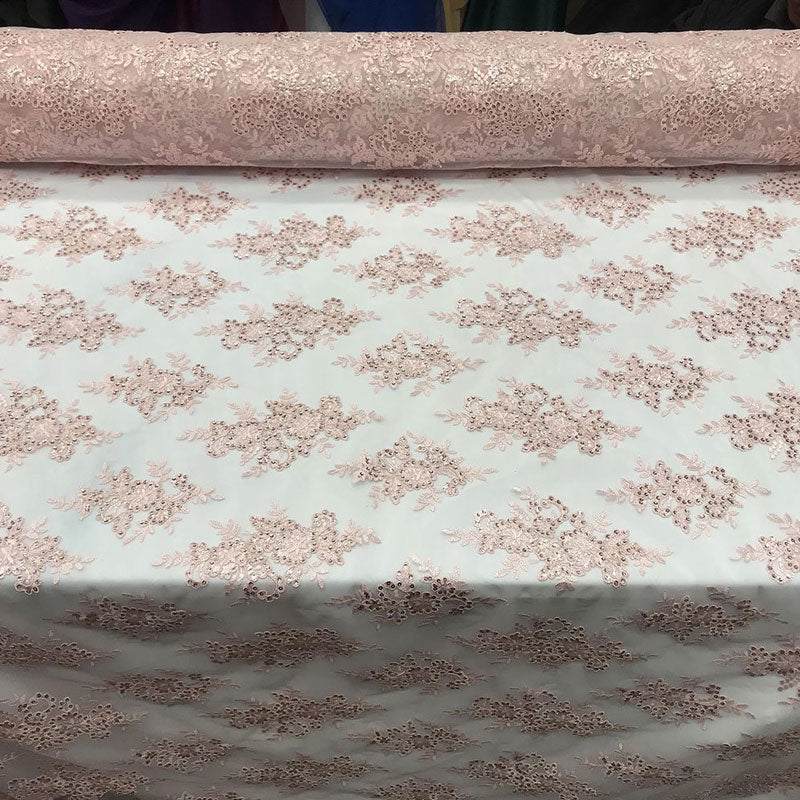 Modern Flower Design Metallic Embroidered Cord Prom With Sequins Mesh Lace FabricICE FABRICSICE FABRICSDusty RoseModern Flower Design Metallic Embroidered Cord Prom With Sequins Mesh Lace Fabric ICE FABRICS