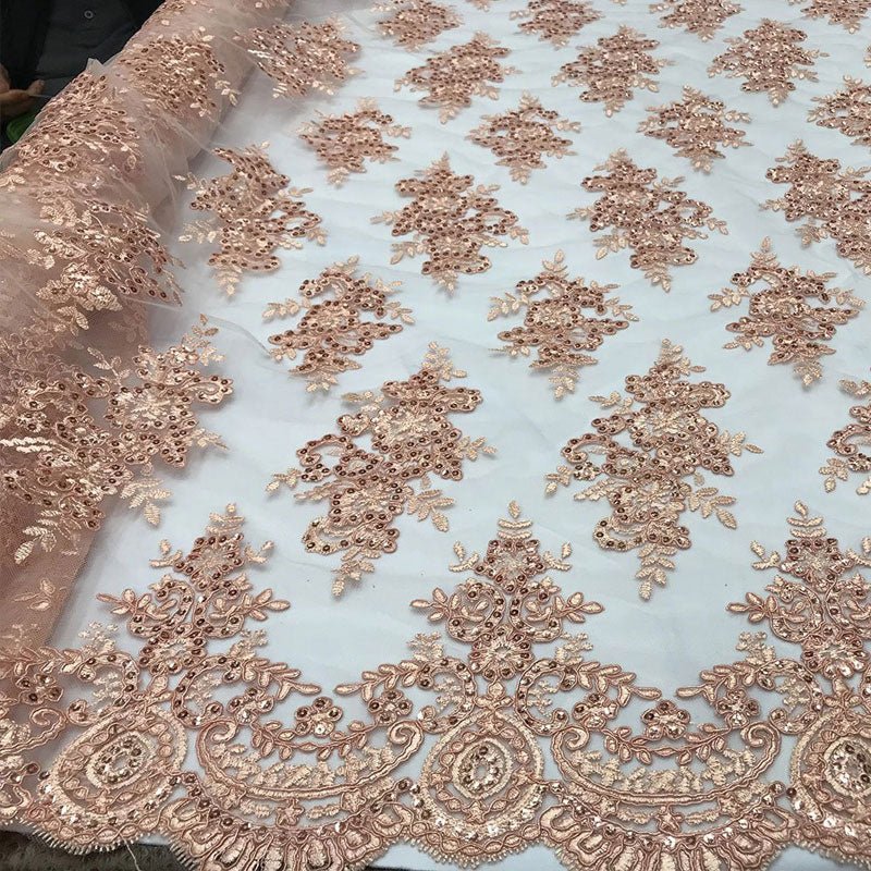Modern Flower Design Metallic Embroidered Cord Prom With Sequins Mesh Lace FabricICE FABRICSICE FABRICSBlushModern Flower Design Metallic Embroidered Cord Prom With Sequins Mesh Lace Fabric ICE FABRICS