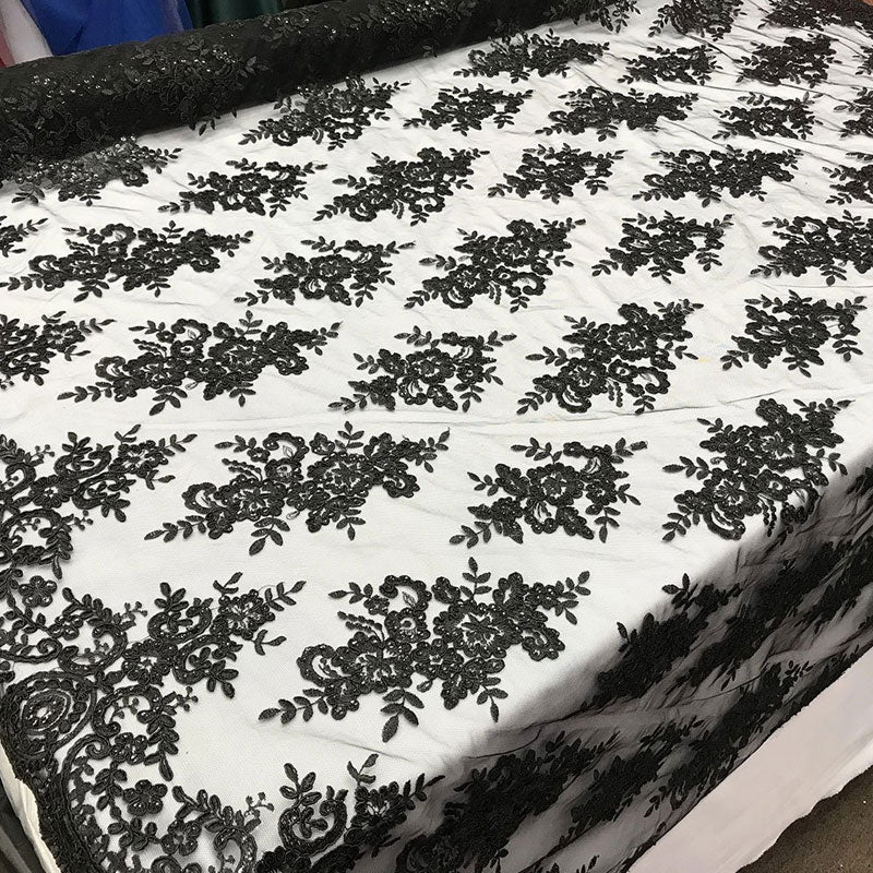 Modern Flower Design Metallic Embroidered Cord Prom With Sequins Mesh Lace FabricICE FABRICSICE FABRICSBlushModern Flower Design Metallic Embroidered Cord Prom With Sequins Mesh Lace Fabric ICE FABRICS