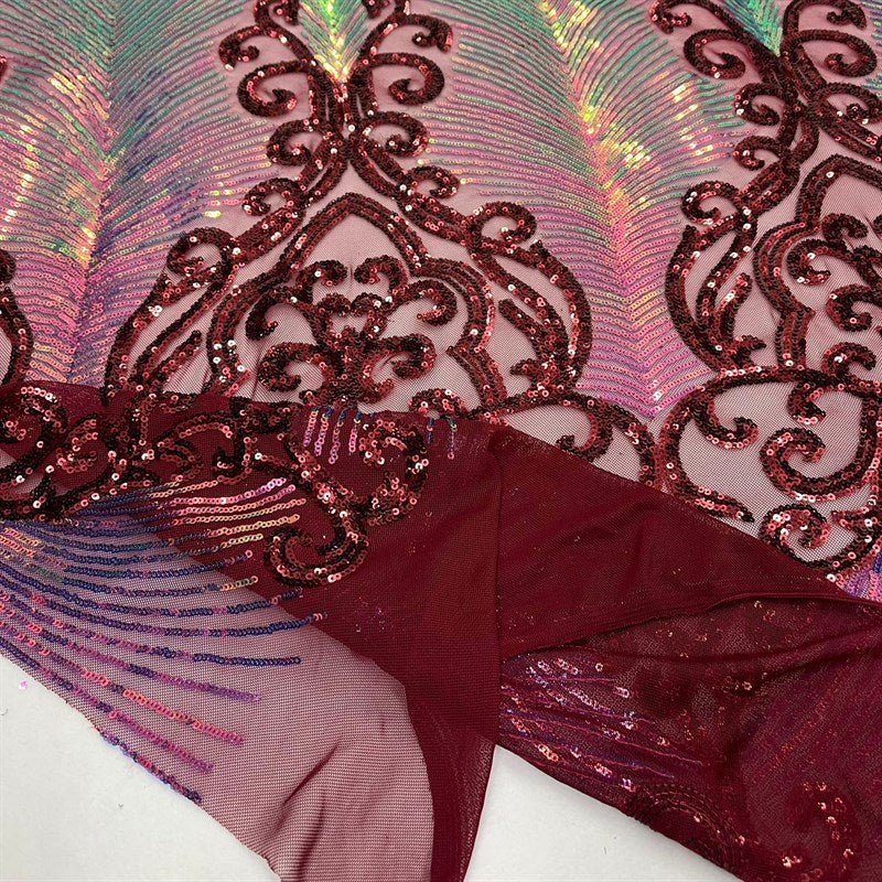 Modern Iridescent Embroidery Stretch Sequin Fabric