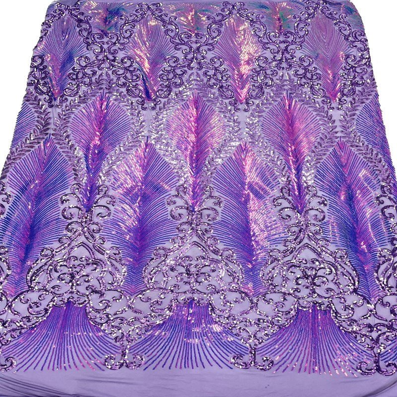 Modern Iridescent Embroidery Stretch Sequin Fabric Lavender