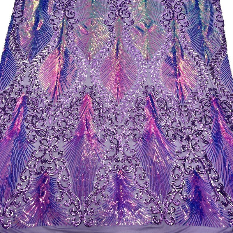 Modern Iridescent Embroidery Stretch Sequin Fabric Lavender