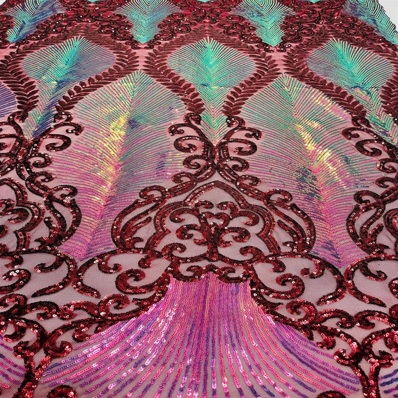 Modern Iridescent Embroidery Stretch Sequin Fabric