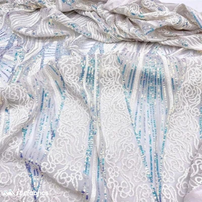 Moon Sequin Fabric 4 Way Stretch Mesh White BlueICE FABRICSICE FABRICSMoon Sequin White BlueBy The Yard (58" Wide)Moon Sequin Fabric 4 Way Stretch Mesh White Blue ICE FABRICS