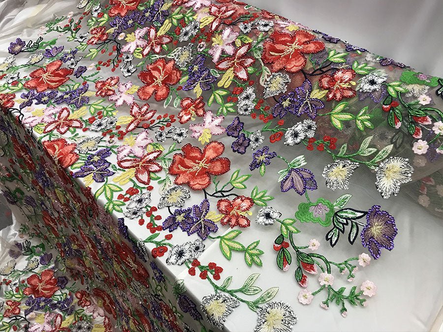 Multi-Color Bridal Wedding Designed Beaded Mesh Lace FabricICE FABRICSICE FABRICSMulti-Color Bridal Wedding Designed Beaded Mesh Lace Fabric ICE FABRICS