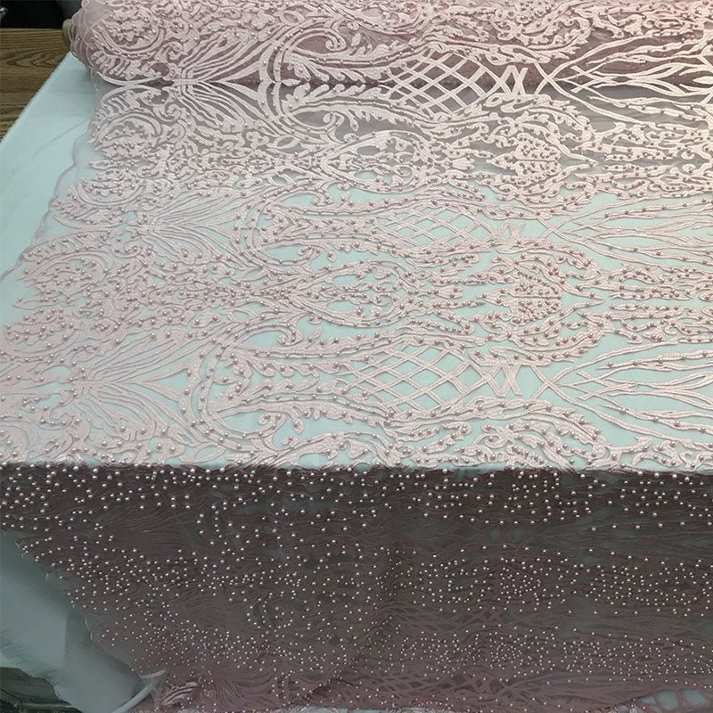 Multi-Color Design Embroidered Beaded Lace FabricICE FABRICSICE FABRICSLight PinkMulti-Color Design Embroidered Beaded Lace Fabric ICE FABRICS