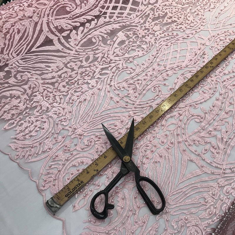 Multi-Color Design Embroidered Beaded Lace FabricICE FABRICSICE FABRICSLight PinkMulti-Color Design Embroidered Beaded Lace Fabric ICE FABRICS
