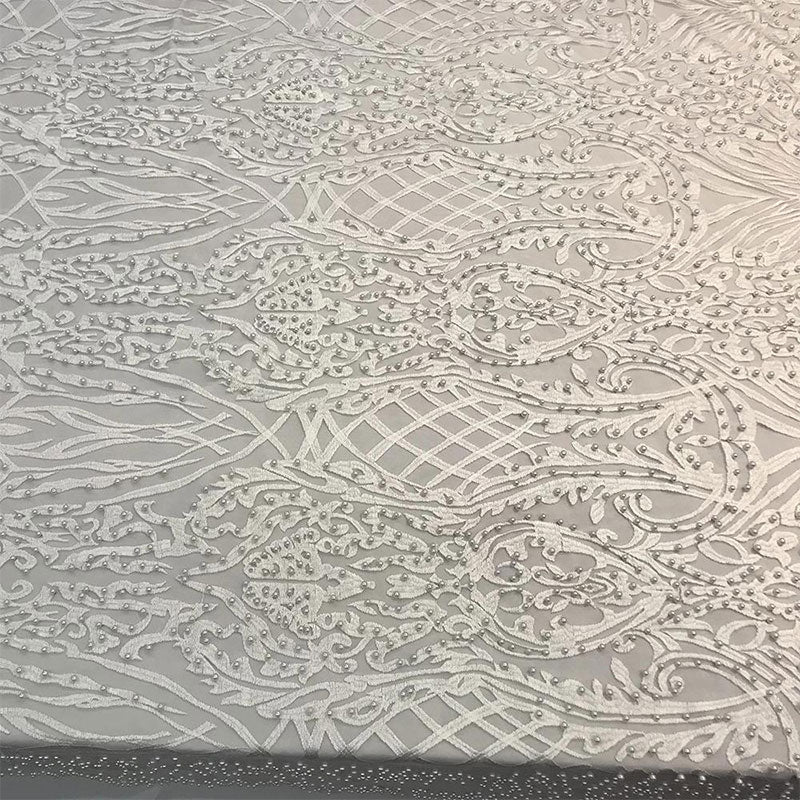 Multi-Color Design Embroidered Beaded Lace FabricICE FABRICSICE FABRICSWhiteMulti-Color Design Embroidered Beaded Lace Fabric ICE FABRICS