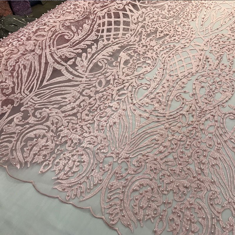 Multi-Color Design Embroidered Beaded Lace FabricICE FABRICSICE FABRICSLight PinkMulti-Color Design Embroidered Beaded Lace Fabric ICE FABRICS