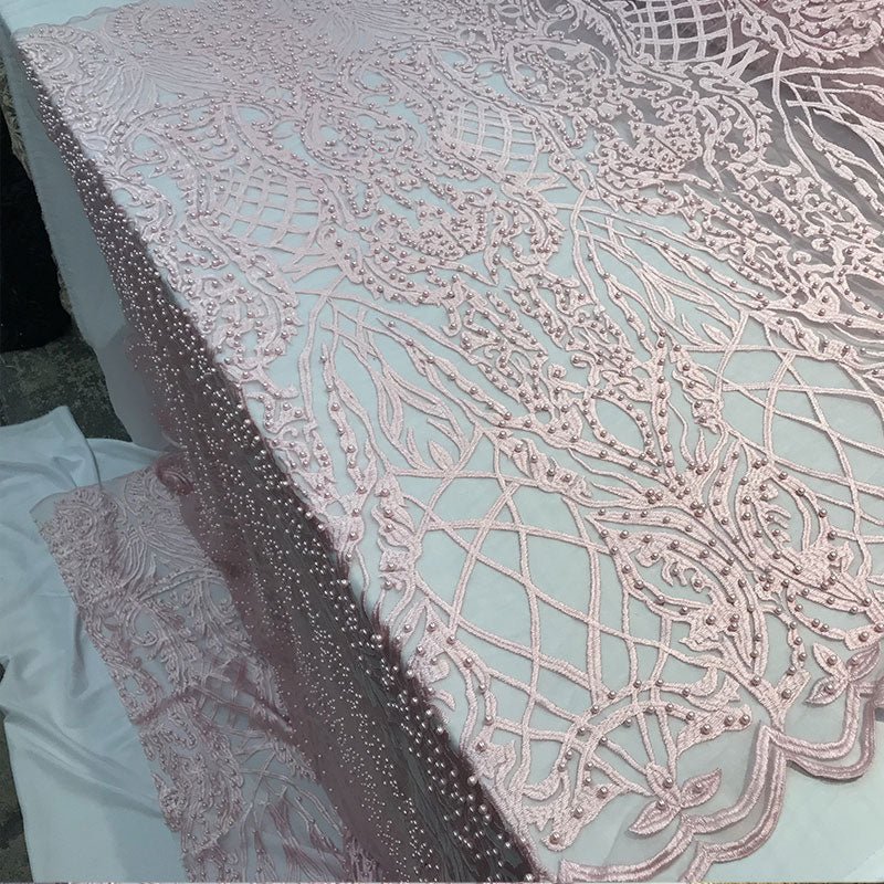 Multi-Color Design Embroidered Beaded Lace FabricICE FABRICSICE FABRICSLight PinkMulti-Color Design Embroidered Beaded Lace Fabric ICE FABRICS
