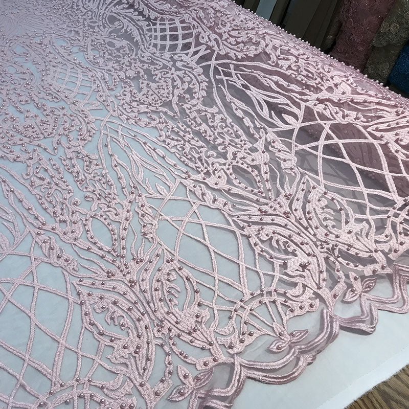 Multi-Color Design Embroidered Beaded Lace FabricICE FABRICSICE FABRICSLight PinkMulti-Color Design Embroidered Beaded Lace Fabric ICE FABRICS