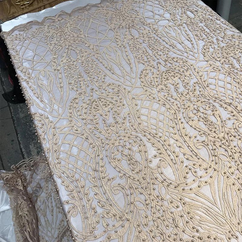 Multi-Color Design Embroidered Beaded Lace FabricICE FABRICSICE FABRICSGoldMulti-Color Design Embroidered Beaded Lace Fabric ICE FABRICS