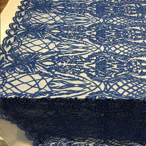 Multi-Color Design Embroidered Beaded Lace FabricICE FABRICSICE FABRICSRoyal BlueMulti-Color Design Embroidered Beaded Lace Fabric ICE FABRICS